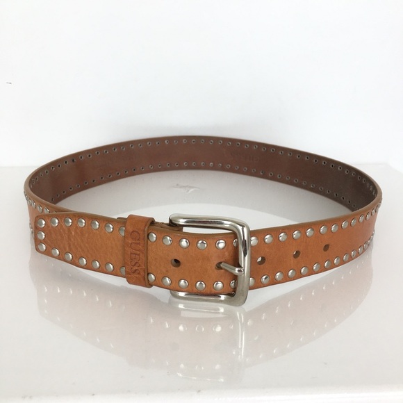 Guess Brown Leather Belt Silver Metal Studs Women’s Size medium Western Cowgirl - Picture 8 of 9